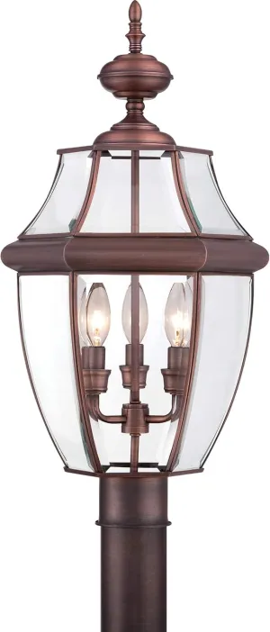 Quoizel Newbury Outdoor Post Lantern, 23 Inch 3-Light Aged Copper French Country Lamp Post, Outside Pole Light Fixture for Patio, Porch, Fences, Garden, Pool, Entryway or Driveway