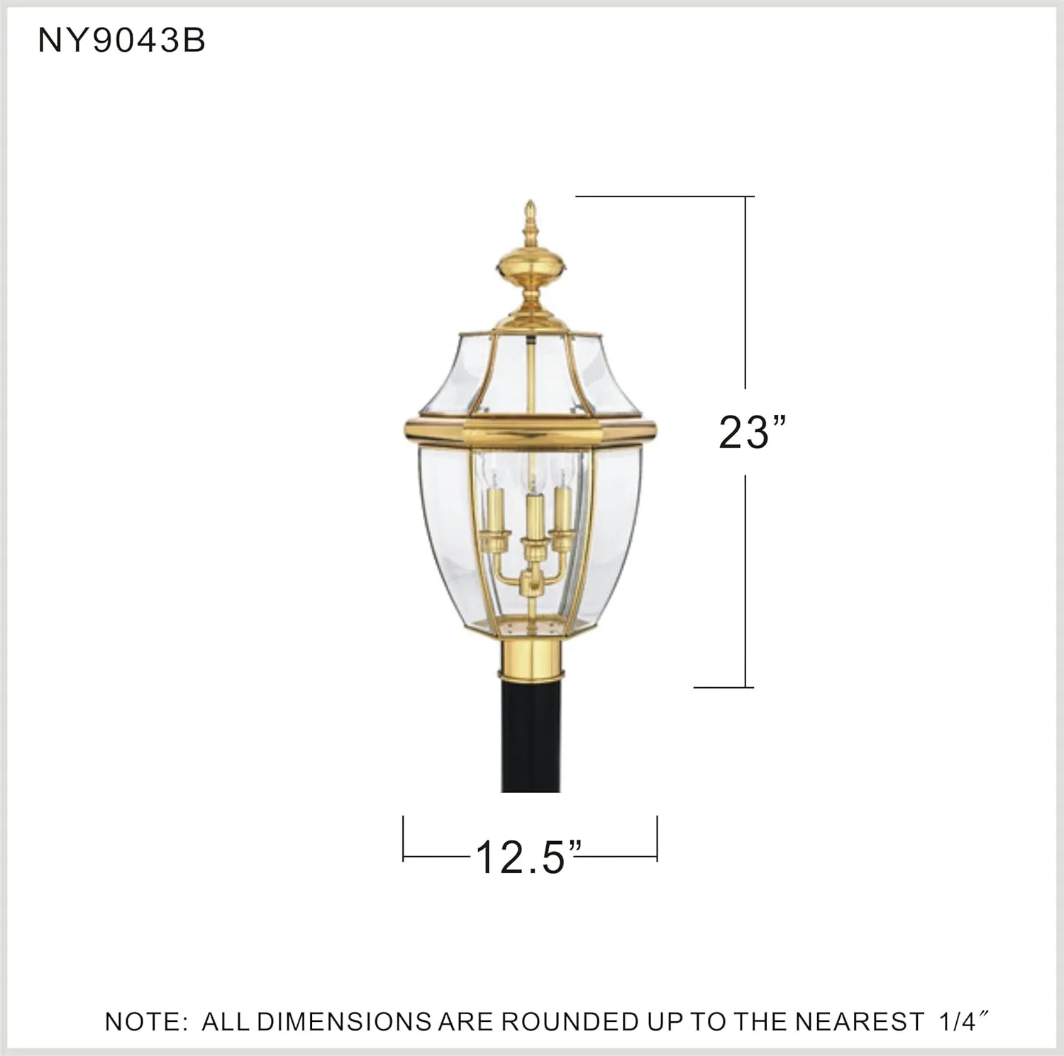 Quoizel Newbury Outdoor Post Lantern, 23 Inch 3-Light Polished Brass French Country Lamp Post, Outside Pole Light Fixture for Patio, Porch, Fences, Garden, Pool, Entryway or Driveway