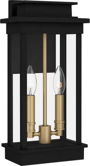 Quoizel Noelle Outdoor Wall Lantern, Coastal Armour 15.5 Inch 2-Light Matte Black Vintage Wall Sconce, Transparent Clear Glass, 60W, French Country Outside Lights for Patio, Porch, Garage or Yard