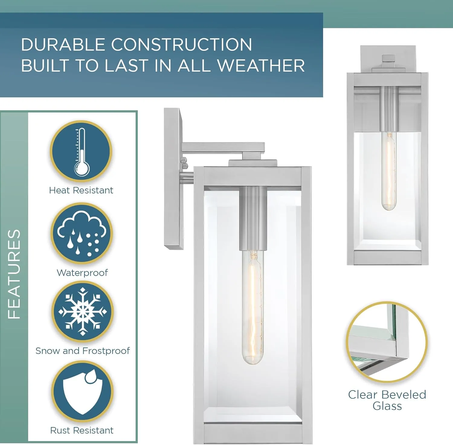 Quoizel Westover Modern Wall Sconce, 17 Inch Stainless Steel 1-Light Outdoor Light Fixture, Clear Beveled Glass Wall Lantern, 100 W, Industrial Design Wall Light for Porch, Patio, Gazebo or Yard