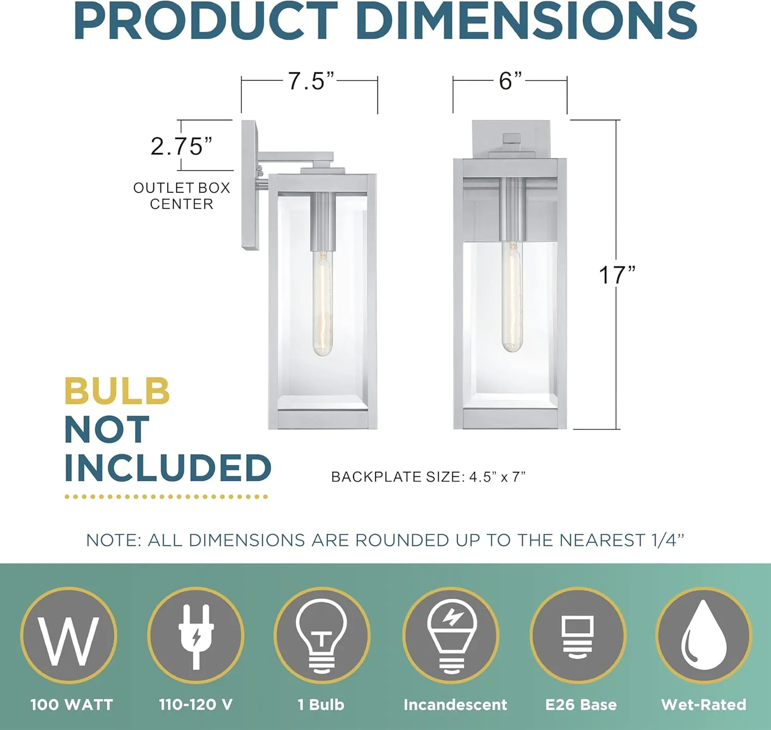 Quoizel Westover Modern Wall Sconce, 17 Inch Stainless Steel 1-Light Outdoor Light Fixture, Clear Beveled Glass Wall Lantern, 100 W, Industrial Design Wall Light for Porch, Patio, Gazebo or Yard