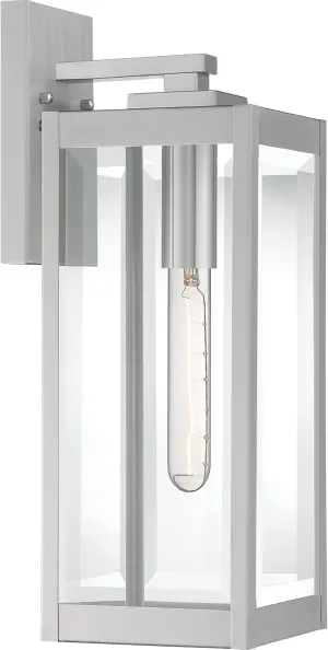 Quoizel Westover Modern Wall Sconce, 17 Inch Stainless Steel 1-Light Outdoor Light Fixture, Clear Beveled Glass Wall Lantern, 100 W, Industrial Design Wall Light for Porch, Patio, Gazebo or Yard