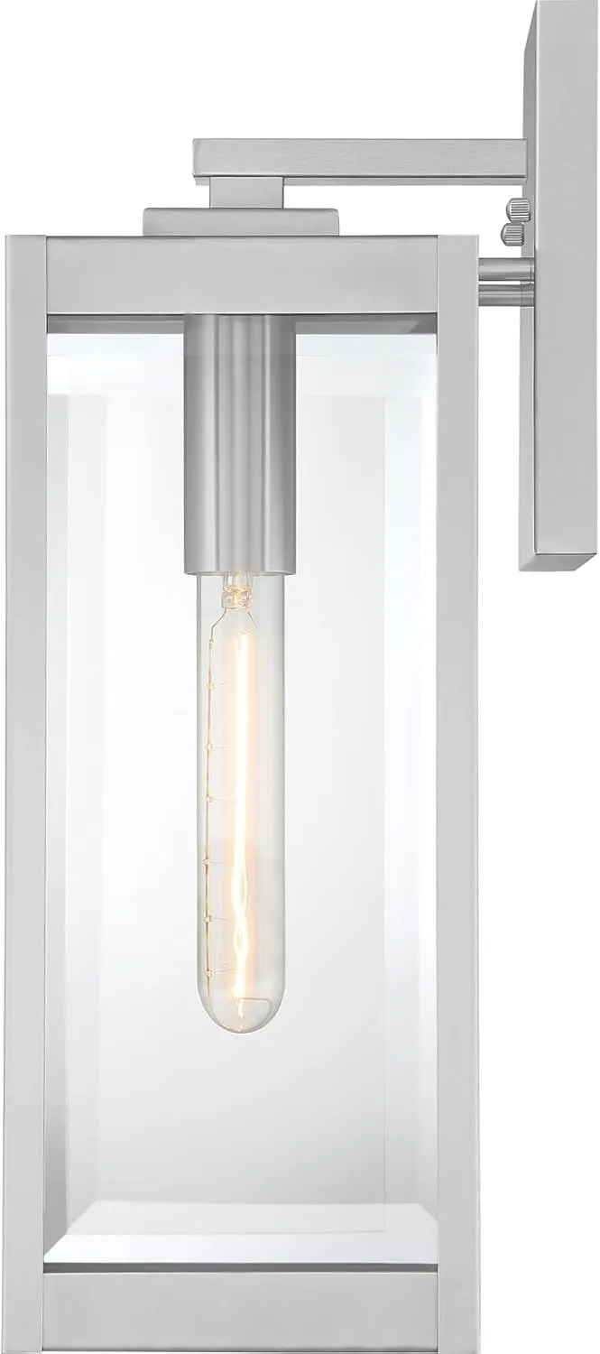 Quoizel Westover Modern Wall Sconce, 17 Inch Stainless Steel 1-Light Outdoor Light Fixture, Clear Beveled Glass Wall Lantern, 100 W, Industrial Design Wall Light for Porch, Patio, Gazebo or Yard
