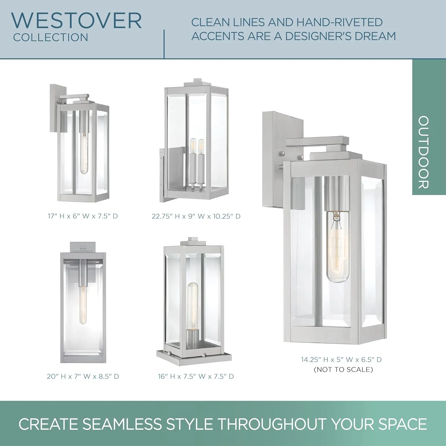 Quoizel Westover Modern Wall Sconce, 17 Inch Stainless Steel 1-Light Outdoor Light Fixture, Clear Beveled Glass Wall Lantern, 100 W, Industrial Design Wall Light for Porch, Patio, Gazebo or Yard