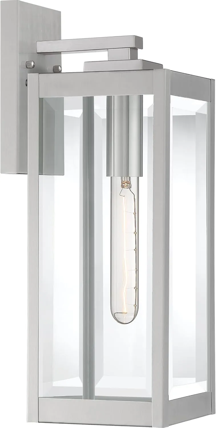 Quoizel Westover Modern Wall Sconce, 17 Inch Stainless Steel 1-Light Outdoor Light Fixture, Clear Beveled Glass Wall Lantern, 100 W, Industrial Design Wall Light for Porch, Patio, Gazebo or Yard