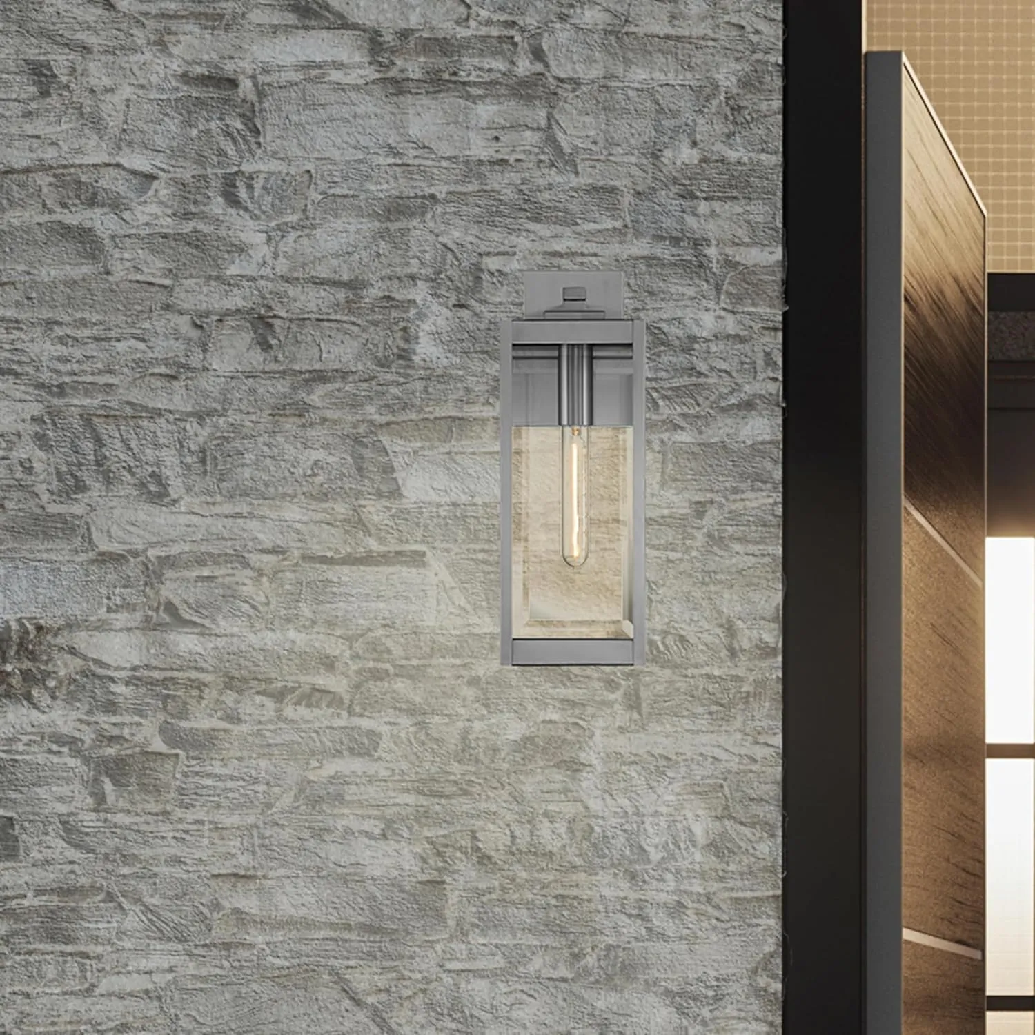 Quoizel Westover Modern Wall Sconce, 17 Inch Stainless Steel 1-Light Outdoor Light Fixture, Clear Beveled Glass Wall Lantern, 100 W, Industrial Design Wall Light for Porch, Patio, Gazebo or Yard