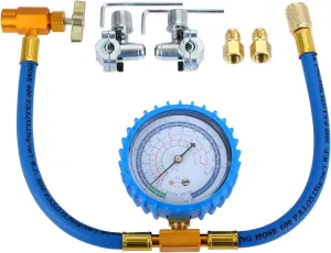 R134A Refrigerant Charge Hose Kit, BPV31 Bullet Piercing Tap Valve, Hose Refrigerant Can Tap with Gauge for R12 R22 Air Conditioning, 1/4" Adapter Valve for Sealing