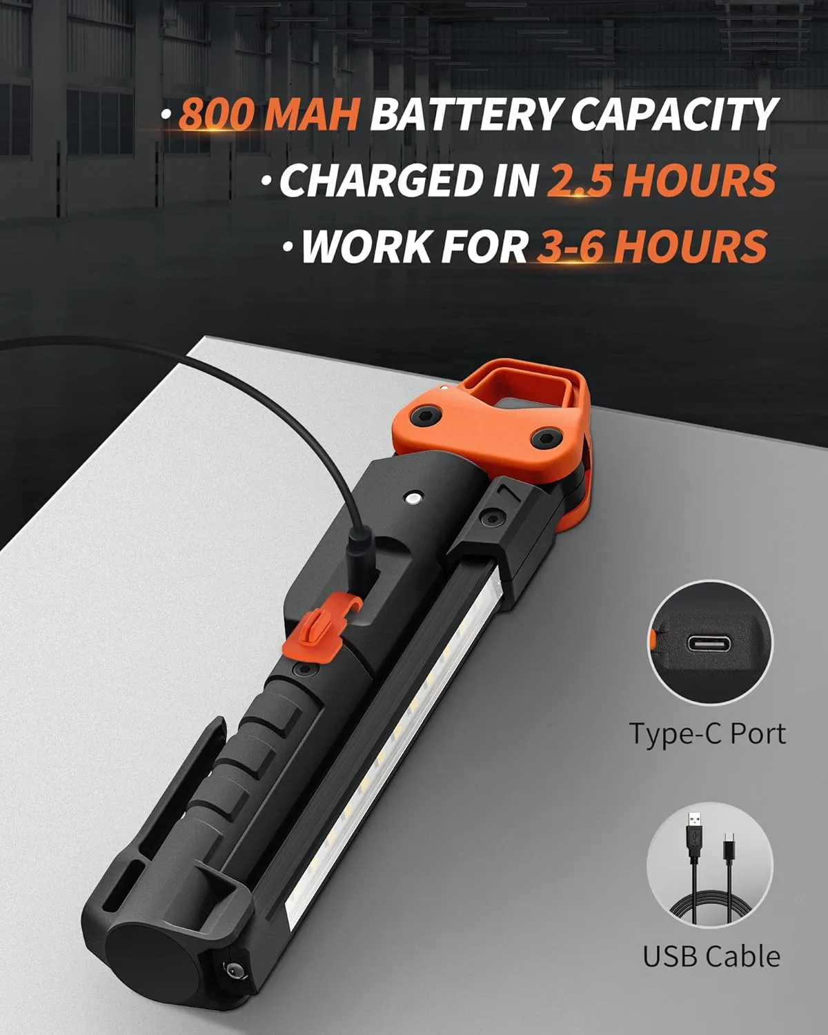 Rechargeable Mechanic Flashlight, 400LM Magnetic Led Work Light with 230 Rotate and Hook for Car Repairing, Emergency, Grill, Outdoor (2 Packs)