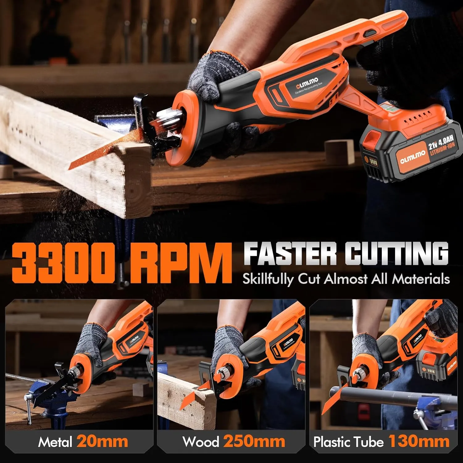 Reciprocating Saw Cordless, Power Reciprocating Saws with 2 * 4000mAh Battery, 3000SPM 28mm, 8 Saw Tool-Free Blade Change Reciprocating for Wood & Metal Cutting