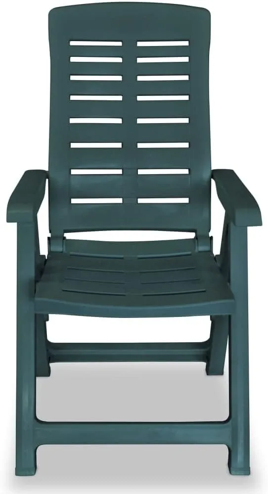 Reclining Patio Chairs 4 Pcs Green Plastic Outdoor Furniture Set with 4 Adjustable Positions, Foldable Lounge Chairs for Garden, Poolside, Camping and Backyard