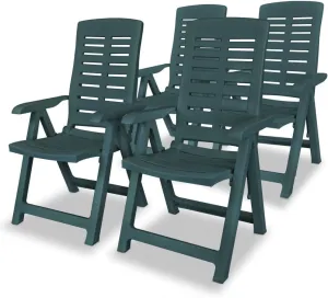 Reclining Patio Chairs 4 Pcs Green Plastic Outdoor Furniture Set with 4 Adjustable Positions, Foldable Lounge Chairs for Garden, Poolside, Camping and Backyard
