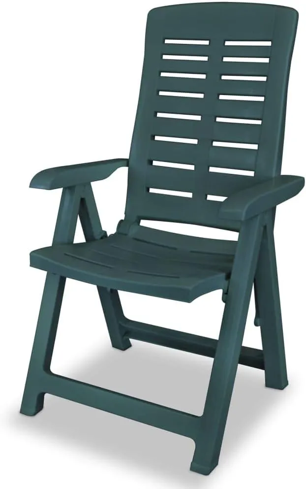 Reclining Patio Chairs 4 Pcs Green Plastic Outdoor Furniture Set with 4 Adjustable Positions, Foldable Lounge Chairs for Garden, Poolside, Camping and Backyard