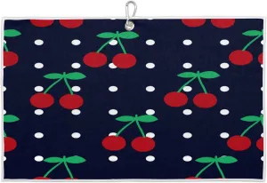 Red Cheery Golf Towel with Heavy Duty Carabiner Clip Quick Dry Ultra Absorbent Club Ball Cleaning Towel Golf Accessories for Men Women
