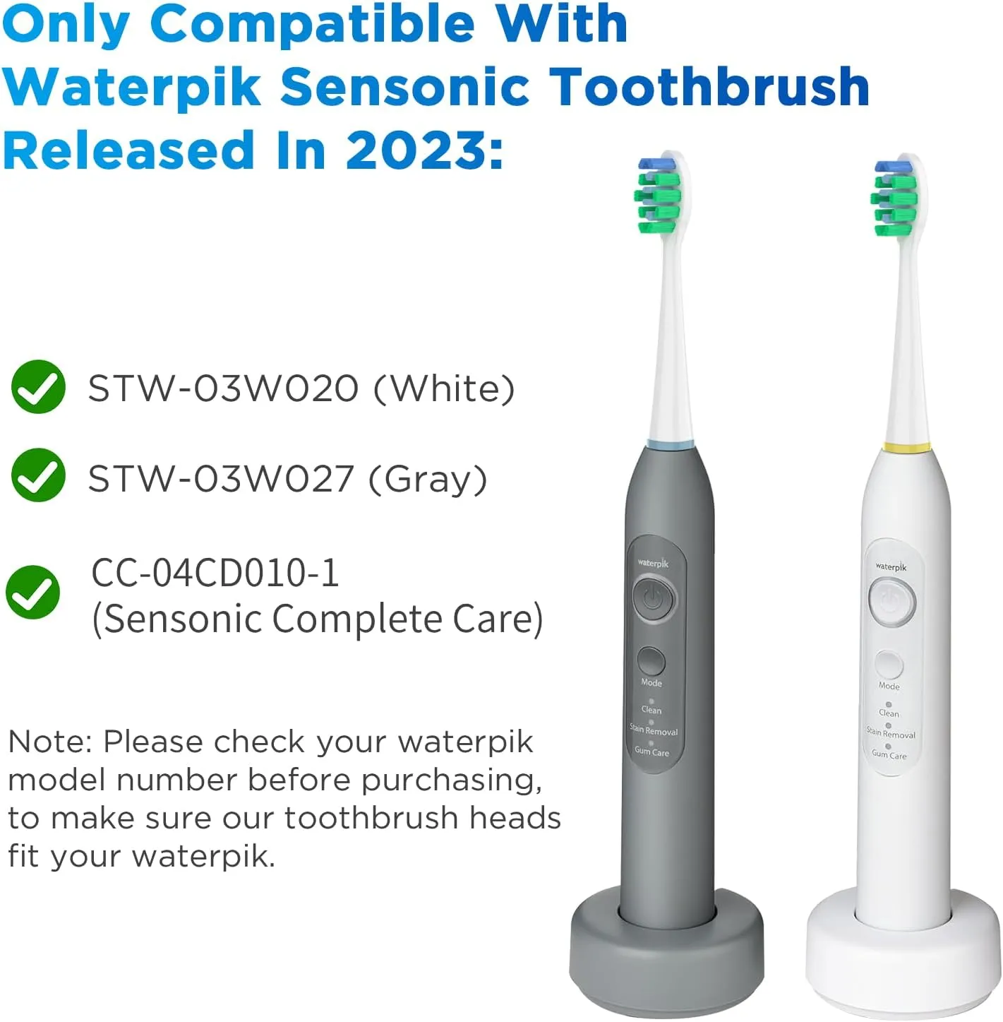 Replacement Brush Heads for Waterpik Sensonic Complete Care Toothbrush, with Covers, Compact, White, 10 Count