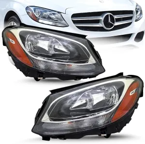 Replacement For Mercedes C300, C350e, C400, C450 AMG, C43/c63 AMG 2015-2020 Headlight Assembly with Bulbs Left&Right Side, 205906710264 205906720264 / MB2502220 MB2503220,