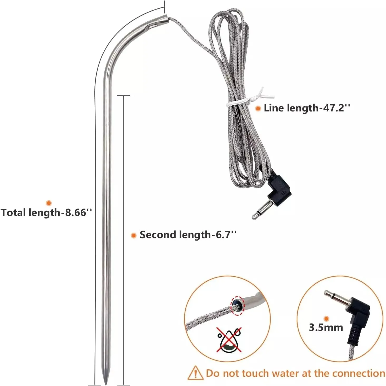 Replacement Meat Probe kit for Masterbuilt Bluetooth Digital Electric Smokers, 9907180088 Temperature Probe Part
