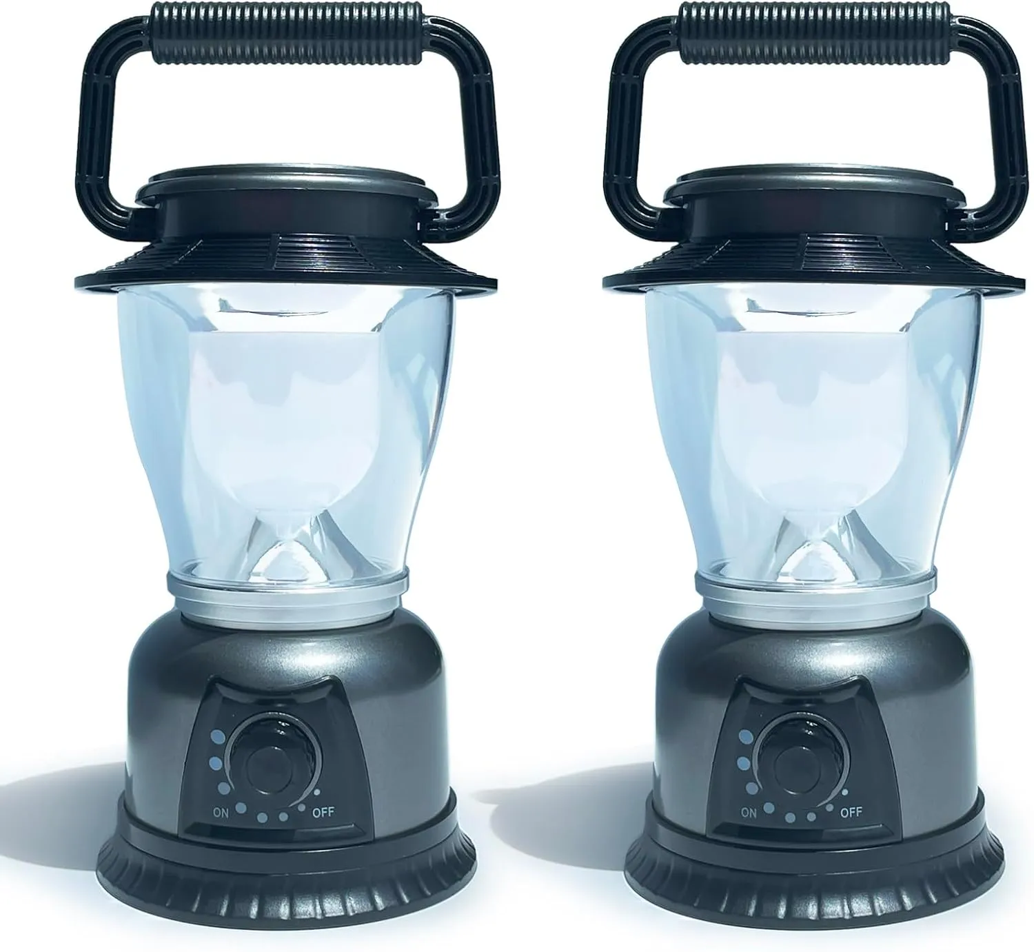 Retro LED Lantern 2-Pack, 360° COB 120 LM, Stepless-Dimming Battery Powered Camping & Hurricane Light, AA Batteries, Emergency/Power Outage (Grey-2 Pack)