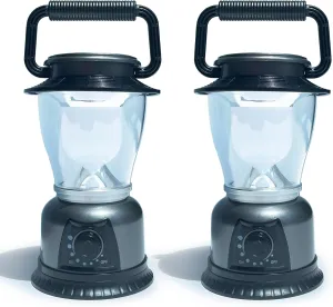 Retro LED Lantern 2-Pack, 360° COB 120 LM, Stepless-Dimming Battery Powered Camping & Hurricane Light, AA Batteries, Emergency/Power Outage (Grey-2 Pack)