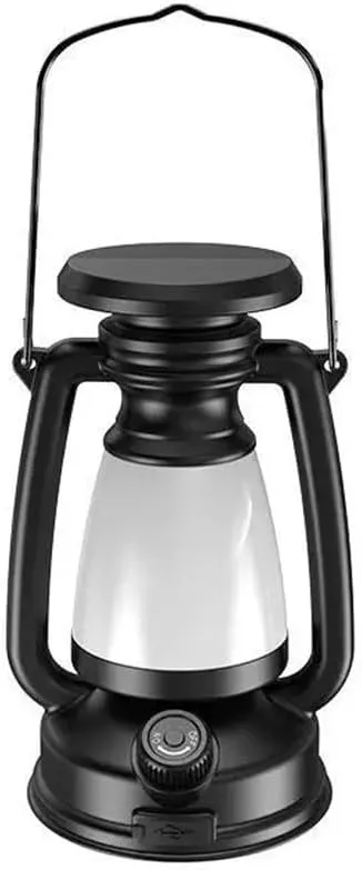 Retro Solar Camping Lights USB Rechargeable Portable Lantern Waterproof Outdoor Hanging Emergency Tent Atmosphere Horse Lamp(Black-No Solar)