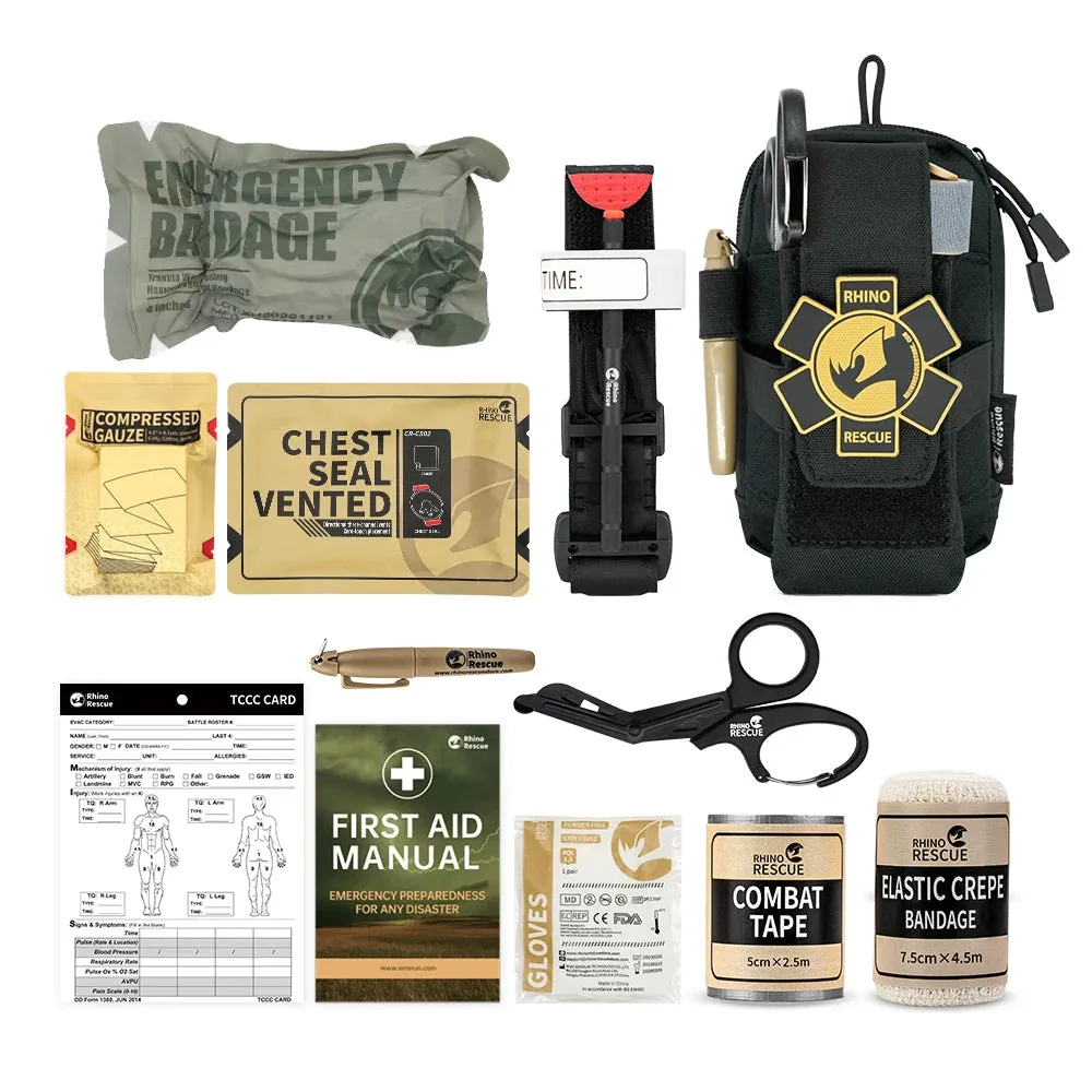 RHINO RESCUE EDC IFAK Survival Trauma Kit – Tactical First Aid Pouch for Camping & Hiking