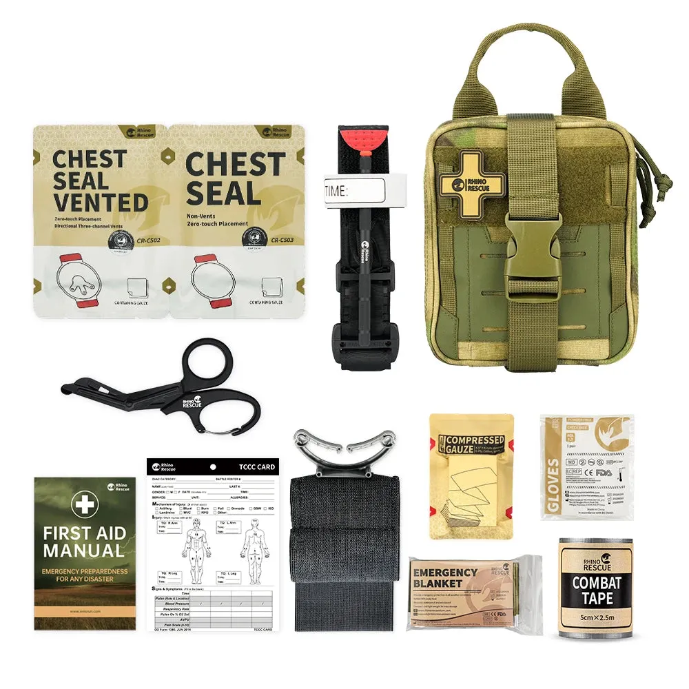 RHINO RESCUE EDC IFAK Survival Trauma Kit – Tactical First Aid Pouch for Camping & Hiking