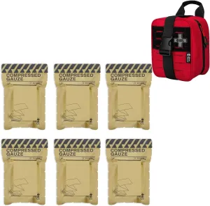 RHINO RESCUE Sterile Compressed Gauze for Emergency Wound Dressing IFAK Trauma Kit with C-A-T Tourniquet(PRO, Red)