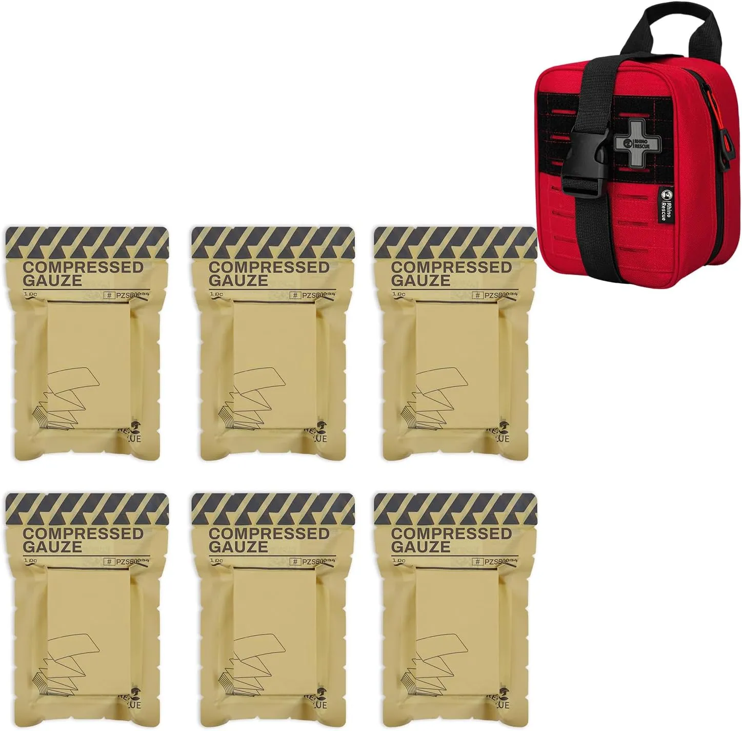 RHINO RESCUE Sterile Compressed Gauze for Emergency Wound Dressing IFAK Trauma Kit with C-A-T Tourniquet(PRO, Red)