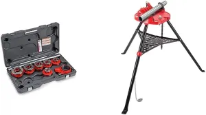 RIDGID 36475 Model 12-R Exposed Ratchet Pipe Threader Set with Carrying Case Small and Mophorn 460-6 Tripod Pipe Chain Vise 1/8"-6" Capacity,Pipe Stand Portable