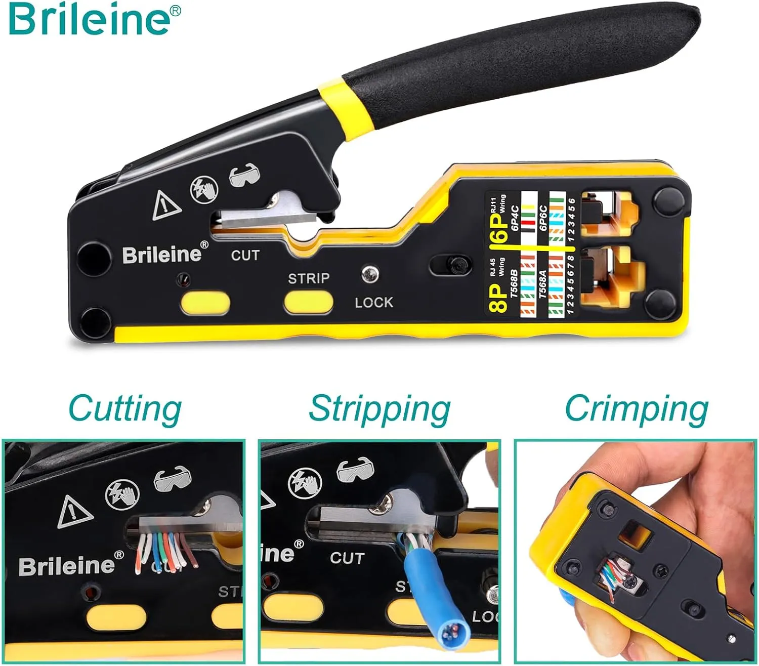 RJ45 Crimp Tool Pass Through Kit Ethernet Crimper Cat5 Cat5e Cat6 Crimping Tool for RJ11/RJ12 6P/8P with Network Lan Cable Tester, 50PCS Cat6 Connectors, 50PCS Boots, Mini Cable Stripper