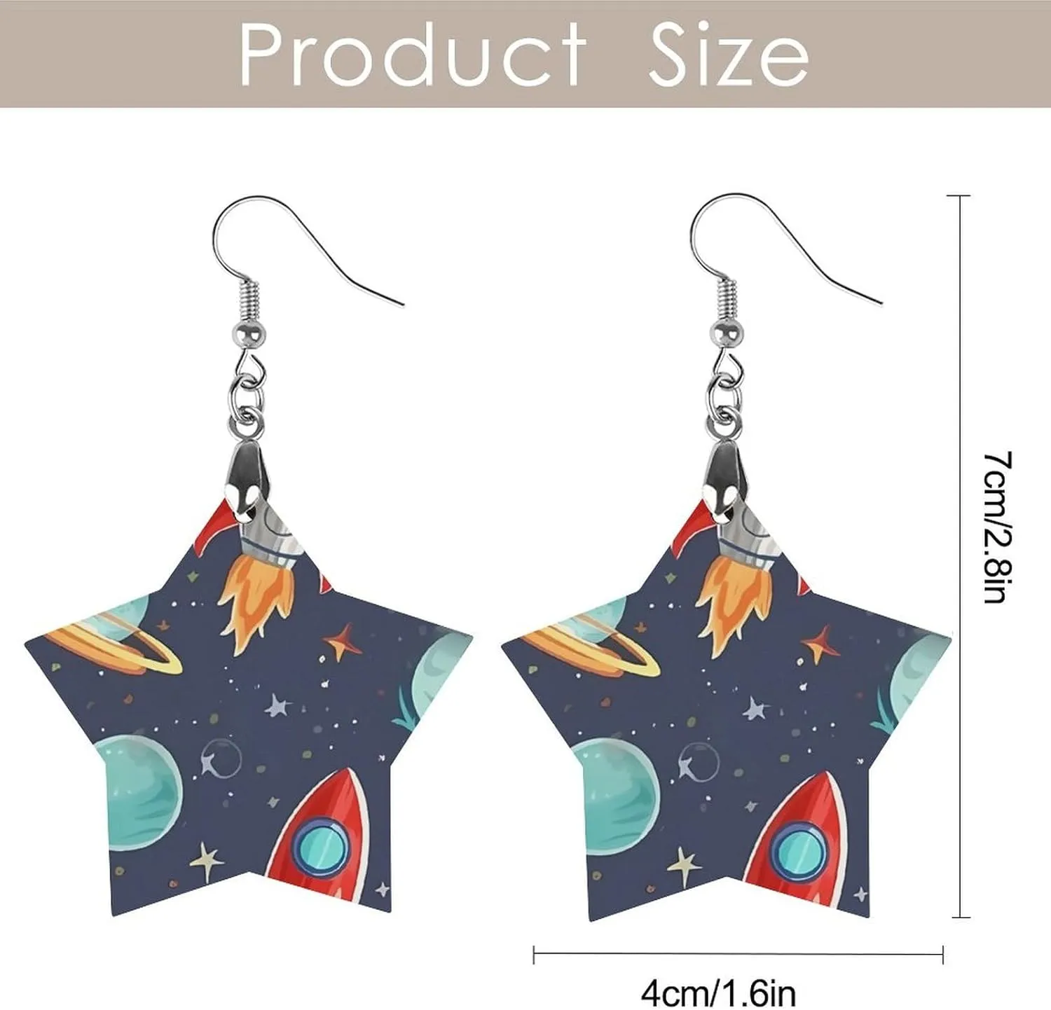Rocket Clipart Space Ship Wooden Earrings Jewelry Gifts, Lightweight Vintage Natural Wood Pendants Classic Artistic Wooden Earring Hooks for Women