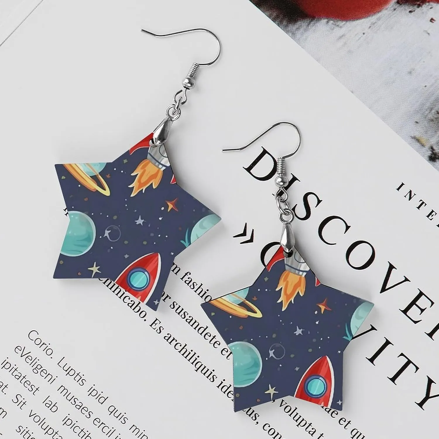 Rocket Clipart Space Ship Wooden Earrings Jewelry Gifts, Lightweight Vintage Natural Wood Pendants Classic Artistic Wooden Earring Hooks for Women
