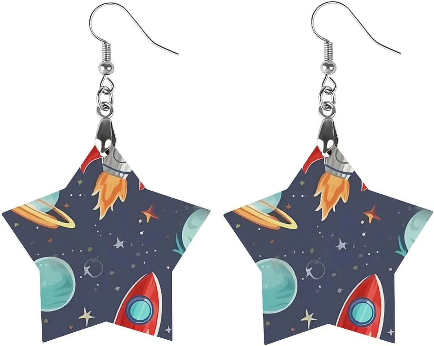 Rocket Clipart Space Ship Wooden Earrings Jewelry Gifts, Lightweight Vintage Natural Wood Pendants Classic Artistic Wooden Earring Hooks for Women