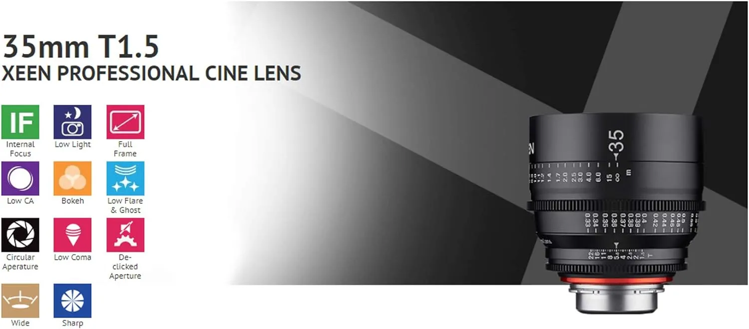 Rokinon's Xeen Cine Lens Bundle Including Xeen 16mm T2.6 Cine Lens, Xeen 35mm, 50mm, 85mm T1.5 & 135mm T2.2 Professional Cine Lenses for PL Mount Cameras by Rokinon