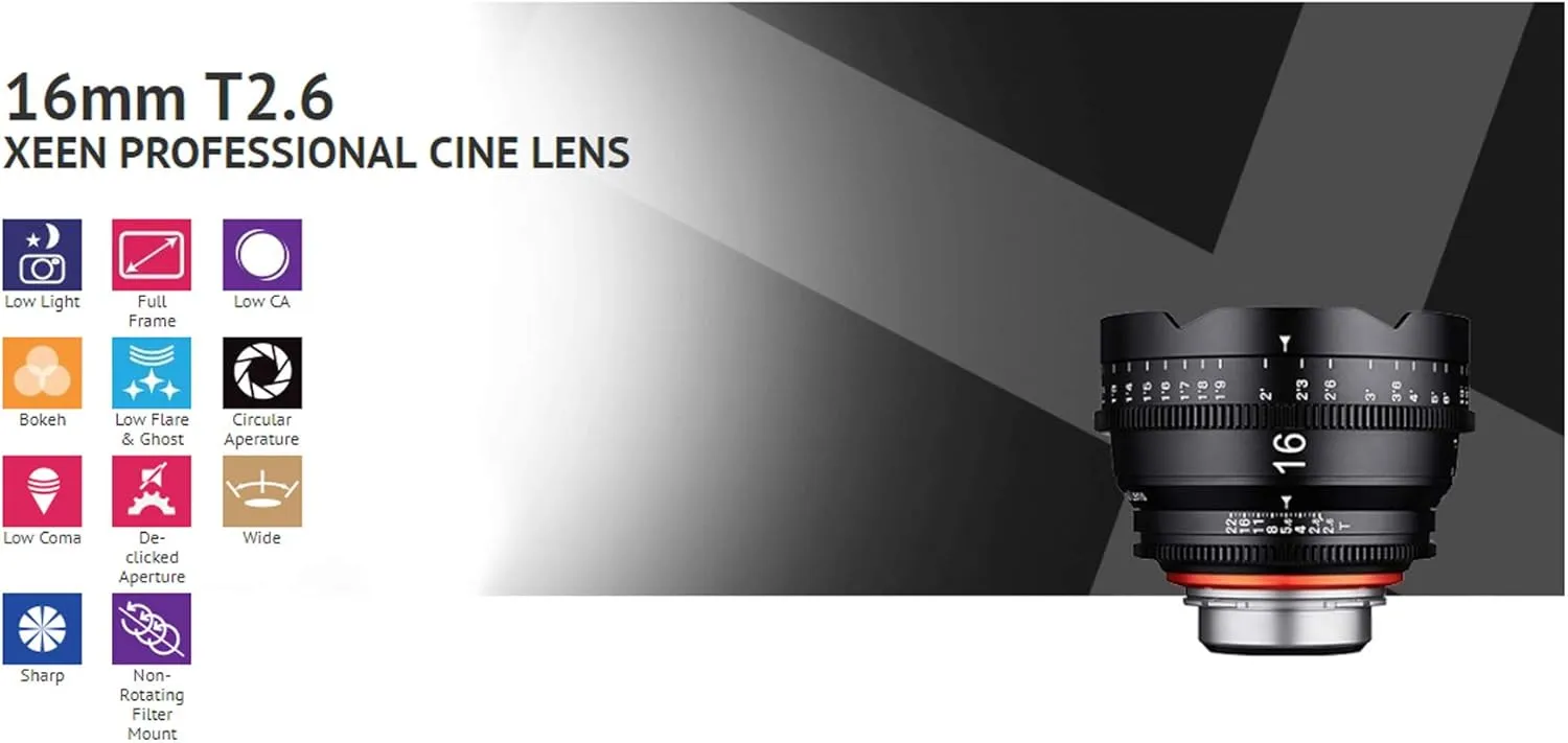 Rokinon's Xeen Cine Lens Bundle Including Xeen 16mm T2.6 Cine Lens, Xeen 35mm, 50mm, 85mm T1.5 & 135mm T2.2 Professional Cine Lenses for PL Mount Cameras by Rokinon