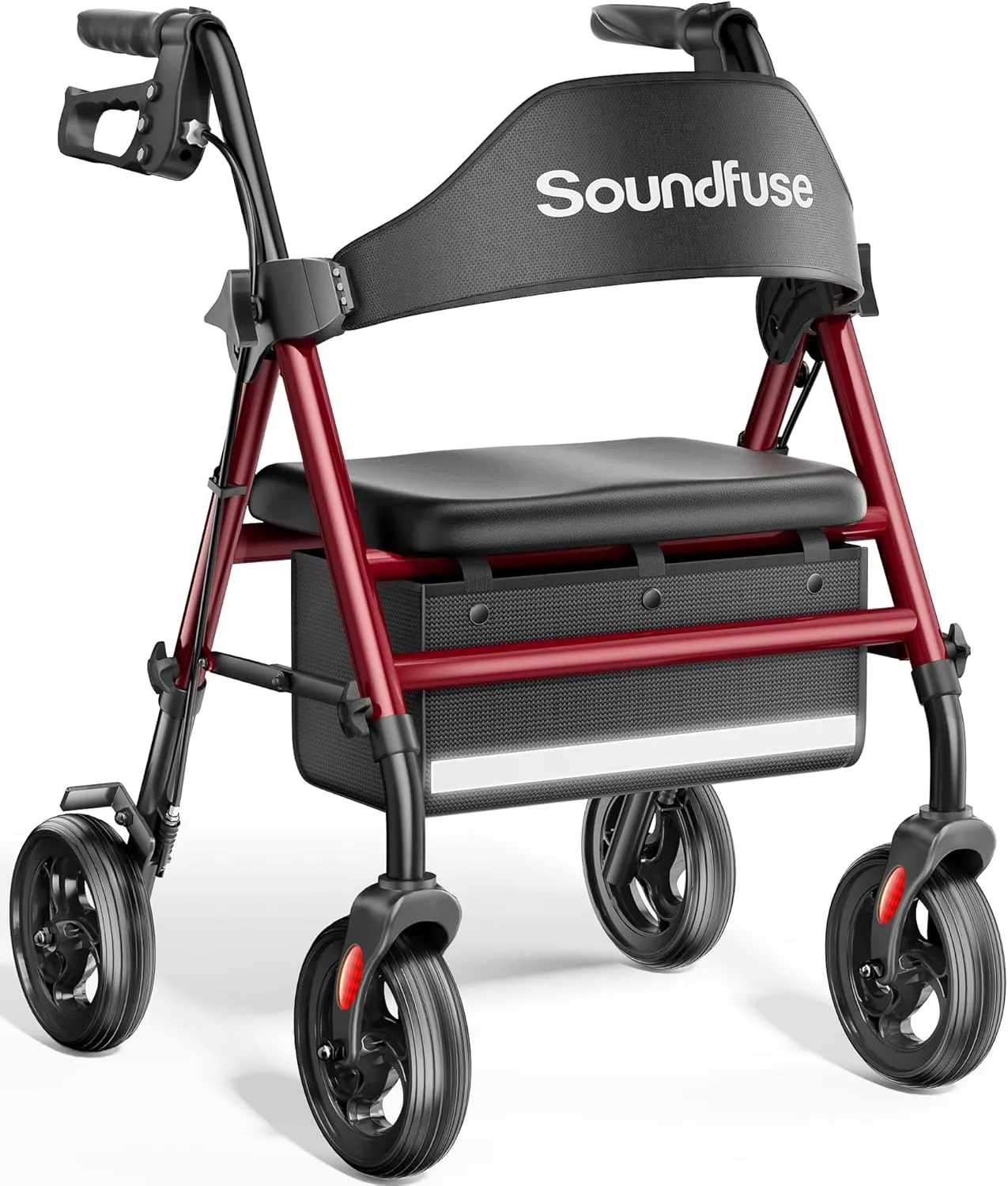 Rollator Walkers with Seat for Seniors, Foldable 8" Big Wheels All Terrain Rolling Walker, Handles and Ergonomic Seat Height Adjustable, 350 lb, FSA HSA Eligible