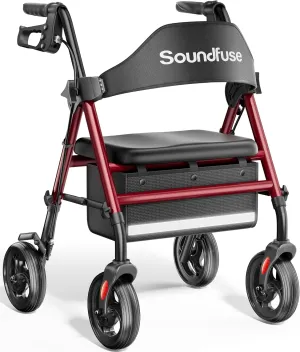 Rollator Walkers with Seat for Seniors, Foldable 8" Big Wheels All Terrain Rolling Walker, Handles and Ergonomic Seat Height Adjustable, 350 lb, FSA HSA Eligible