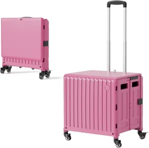 Rolling Cart for Teachers: Foldable Stair Climbing Cart with Wheels Collapsible Crate Box for Shopping Office Files School Easter Basket Carrier Rolling Tote with Lid Handle&Stair Climbing Wheels
