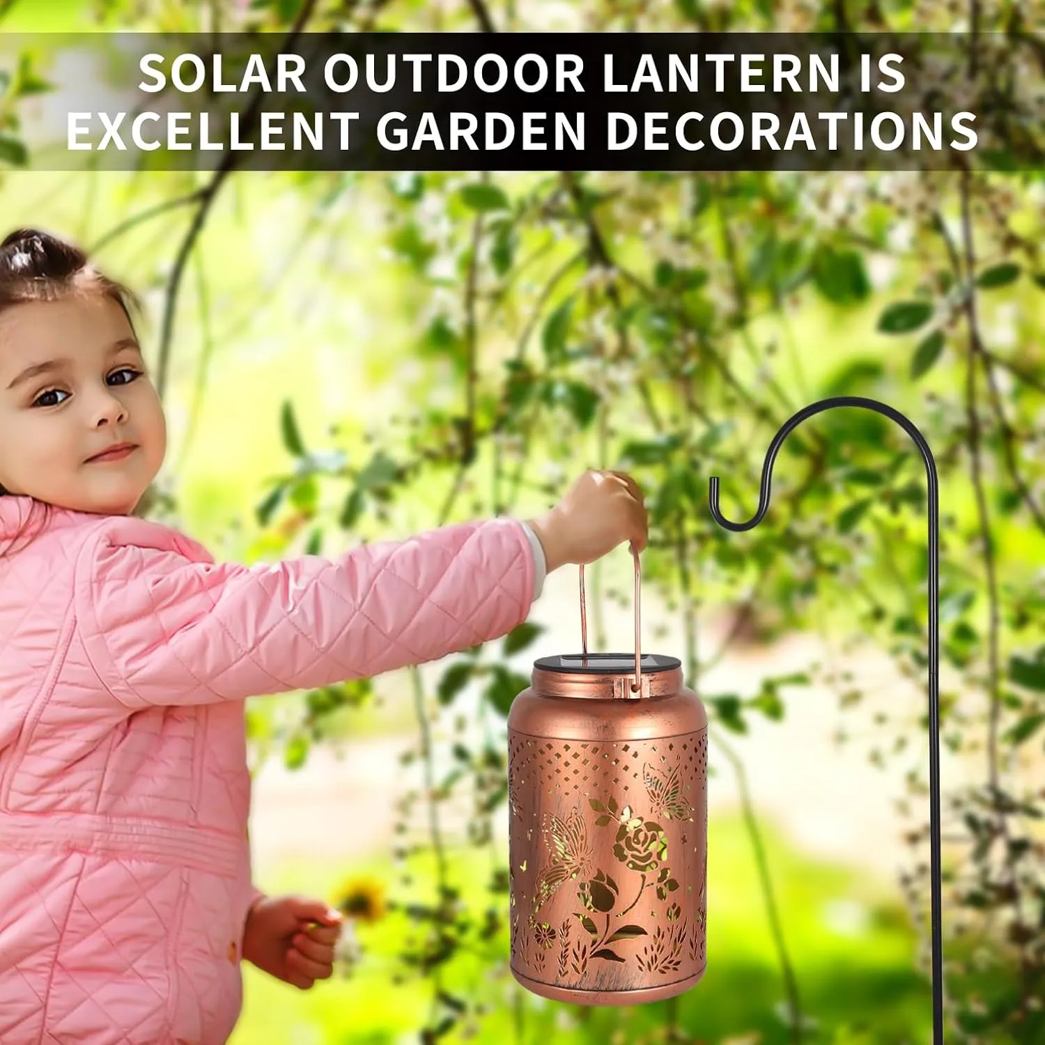 Rose Butterfly Decoration Solar Lanterns Outdoor Waterproof Garden Decor Gifts for Women Mon Grandma Metal Hanging Solar Lights for Outside LED Lanterns for Yard, Patio