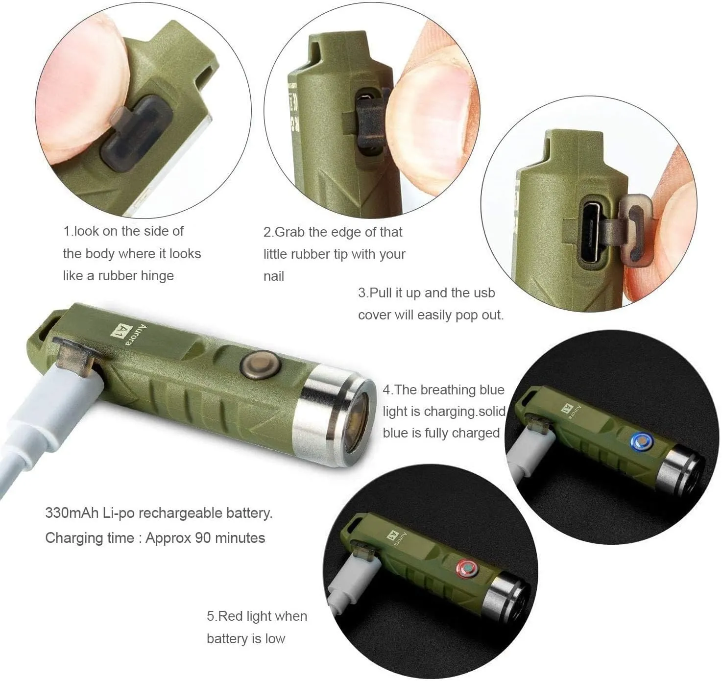 RovyVon A1 Gen 4 Rechargeable EDC Flashlight 650 Lumens Super Bright Outdoor Mini Keychain Flashlights for Everyday Carry, Camping, Thanksgiving (Military Green)