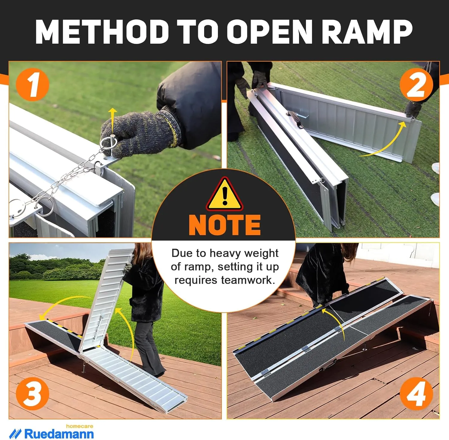 Ruedamann 8FT Wheelchair Ramp, 600Lbs Capacity, Non-Slip Threshold Ramp, Portable Aluminum Folding Handicap Ramp, Wider Design, Mobility Ramp for Home, Wheelchairs, Steps, Stairs, Doorways, Curbs