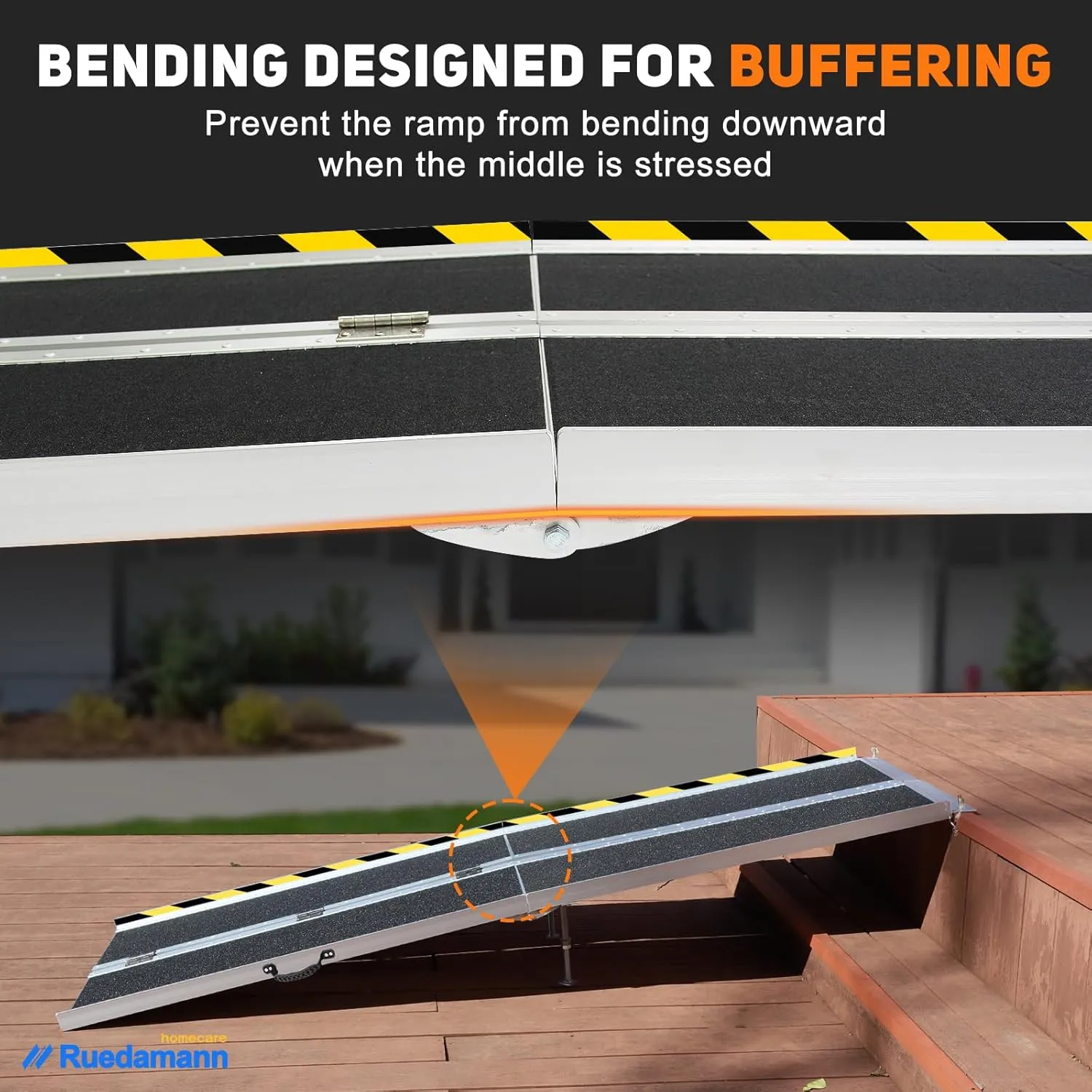 Ruedamann 8FT Wheelchair Ramp, 600Lbs Capacity, Non-Slip Threshold Ramp, Portable Aluminum Folding Handicap Ramp, Wider Design, Mobility Ramp for Home, Wheelchairs, Steps, Stairs, Doorways, Curbs