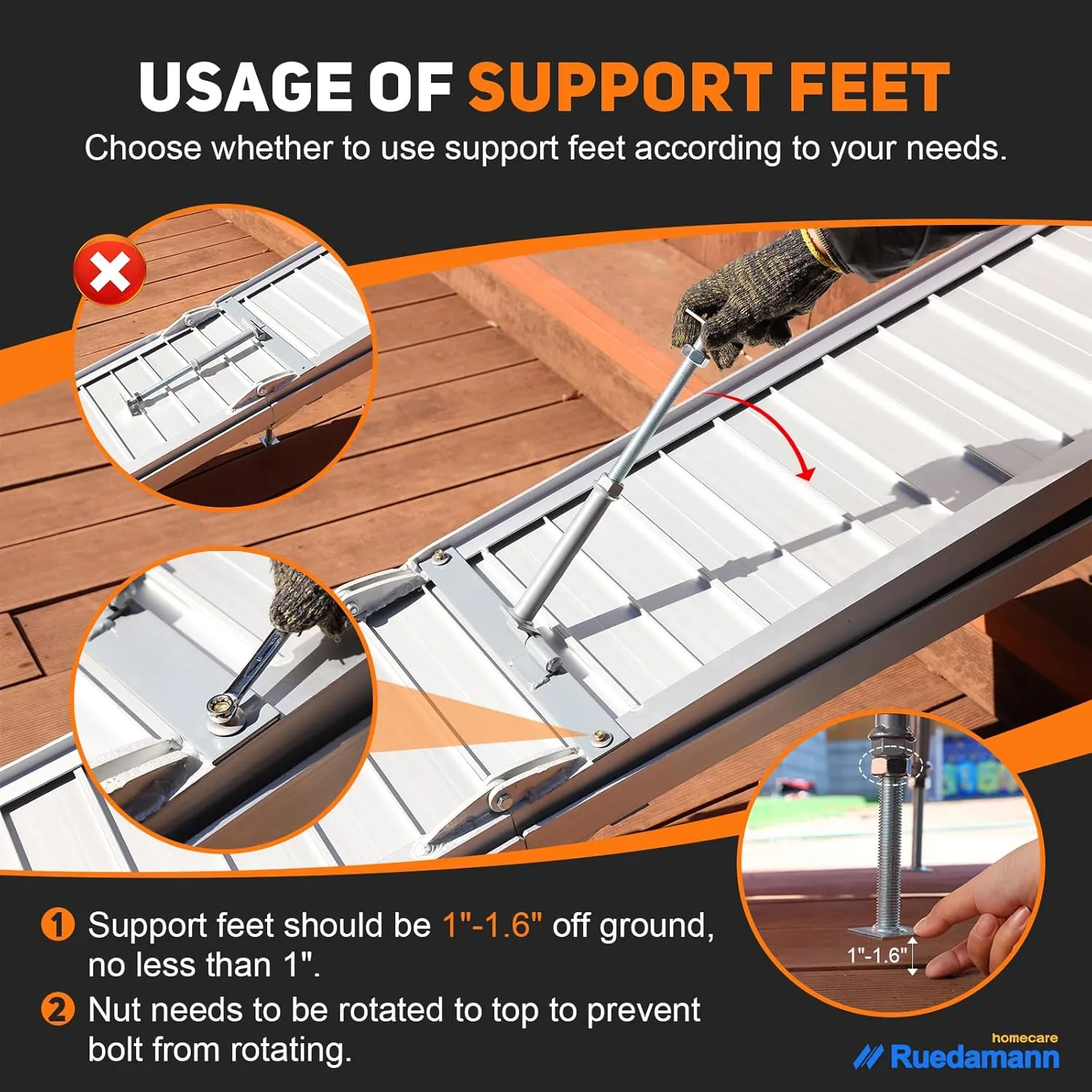 Ruedamann 8FT Wheelchair Ramp, 600Lbs Capacity, Non-Slip Threshold Ramp, Portable Aluminum Folding Handicap Ramp, Wider Design, Mobility Ramp for Home, Wheelchairs, Steps, Stairs, Doorways, Curbs