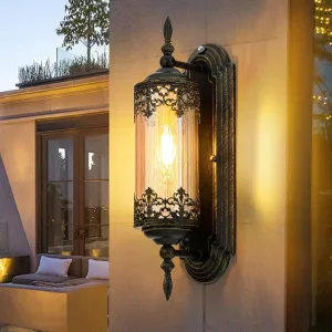 Rustic Wall Sconce with Dusk to Dawn Sensor Exterior Waterproof Glass Wall Lantern Light Fixture Vintage Antique Gothic Outdoor Indoor Wall Light for Gate,Patio,Garden,Yard,E12