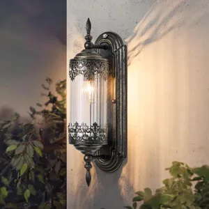 Rustic Wall Sconce with Dusk to Dawn Sensor Exterior Waterproof Glass Wall Lantern Light Fixture Vintage Antique Gothic Outdoor IndoorWall Light for Gate,Patio,Garden,Yard,E12