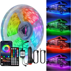 RV Awning Lights, 20ft 12V LED Light Strip with Remote and App Control, Waterproof RGB RV Exterior Light for Motorhome Camper Travel Trailers Food Trucks, RV Outdoor Lights