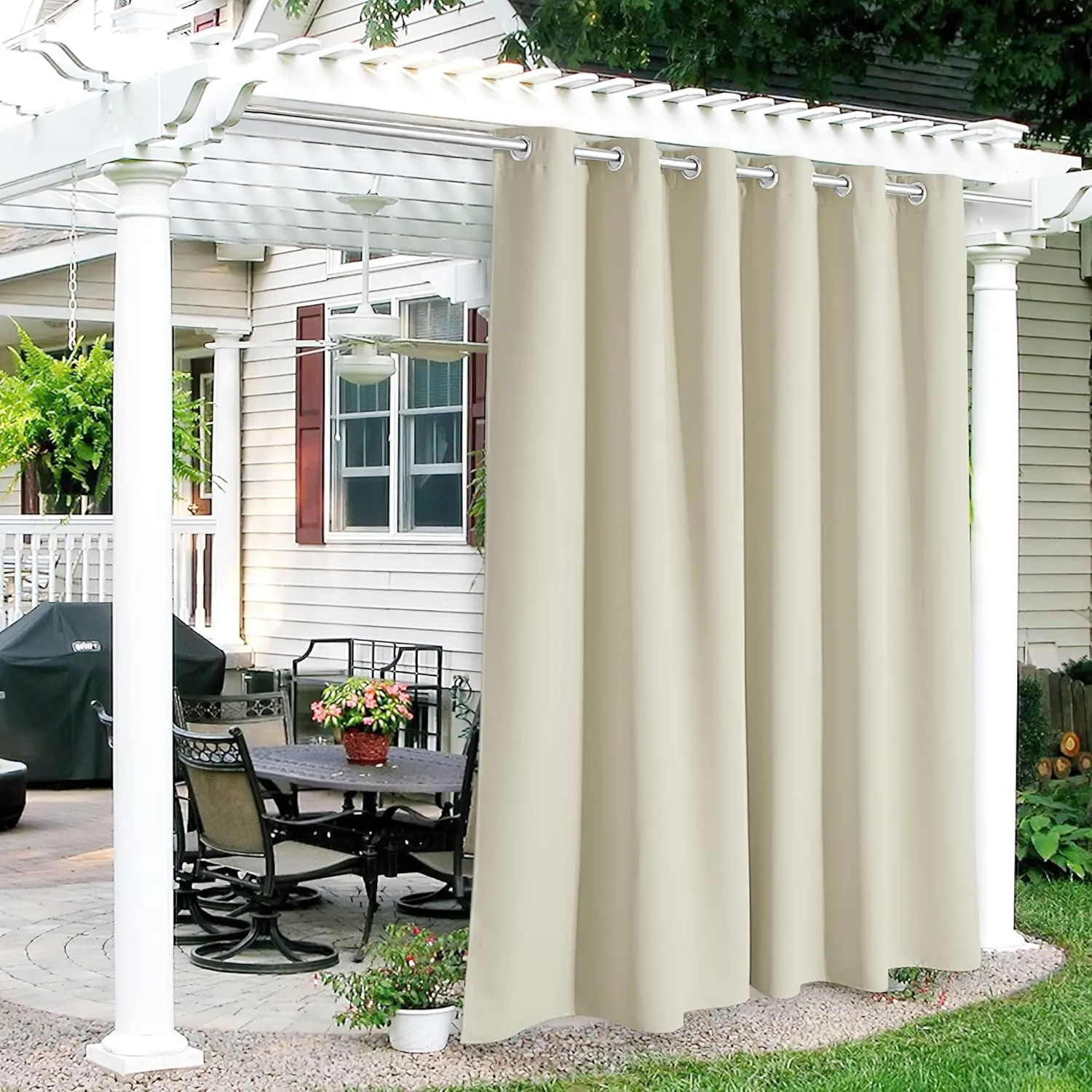 RYB HOME Outdoor Patio Curtains, Rustproof Grommet Window Covering Harsh Sunlight & UV Ray Block Drapes Waterproof Panels for Porch Pergola Backyard, W84 x L95 inch, Beige, 1 Piece?,New