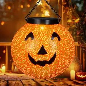 Rynx | Halloween Solar Lantern Hanging Pumpkin Light Outdoor Decoration - Solar Powered Lanterns Waterproof Led Decorative Lights For Veranda Garden Backyard Home Indoor Orange Halloween Light Decor