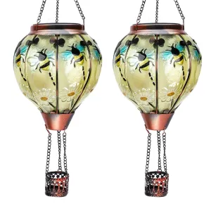 Rynx | Ouisjyer 2Pc Hot Air Balloon Solar Lantern with 2Pc Shepherd's Hook, Flaming Hanging Solar Lanterns Outdoor Light Waterproof Lanterns Decorative Garden Patio Yard Party Decor (Bees)