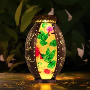 Rynx | Starsoul Hummingbird Solar Lantern Stained Glass & Metal Outdoor Lantern Waterproof Hummingbird Hanging Metal Decorative Lights For Patio Table Garden Walkway Yard