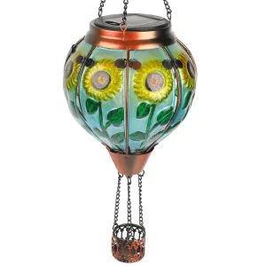 Rynx | Teyigarden hot air balloon solar light with flickering flame, glass hanging garden lighting outdoor waterproof for wooden courtyard patio Mother's Day gift, 18" H sunflower